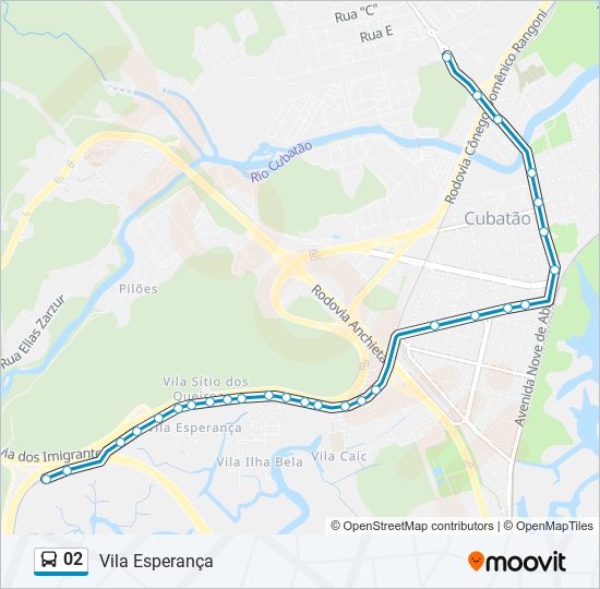 Mapa da linha 02 de ônibus