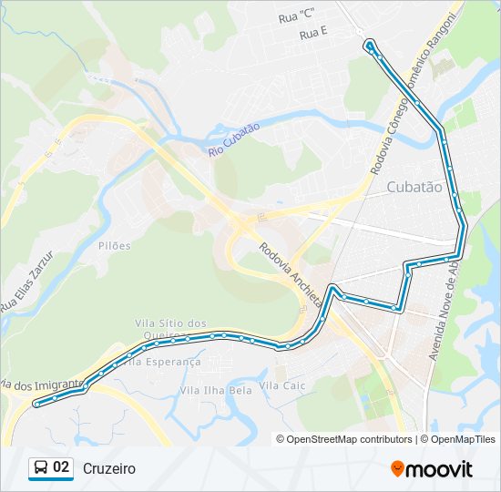 Mapa da linha 02 de ônibus