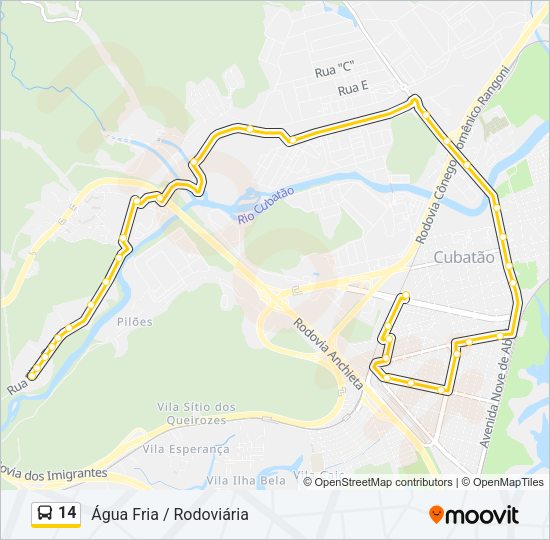 Mapa da linha 14 de ônibus