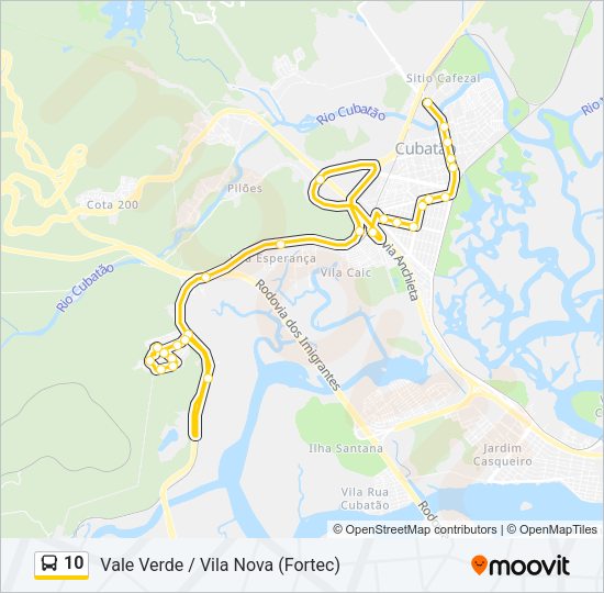 Mapa da linha 10 de ônibus