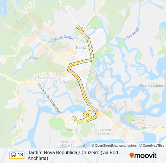 Mapa da linha 13 de ônibus