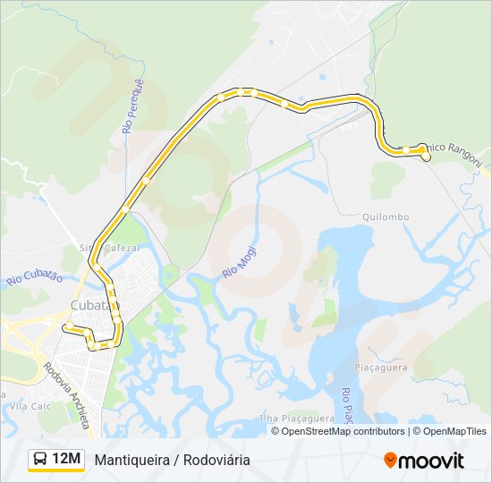 Mapa da linha 12M de ônibus