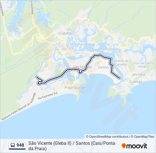 Mapa da linha 948 de ônibus