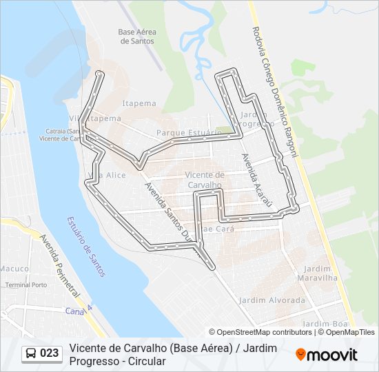 Mapa da linha 023 de ônibus