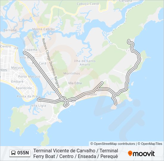 Mapa da linha 055N de ônibus
