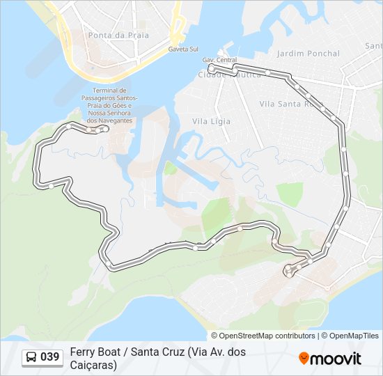Mapa da linha 039 de ônibus