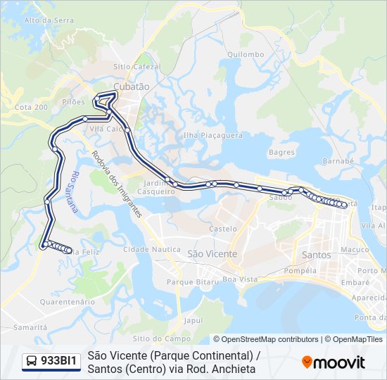 Mapa da linha 933BI1 de ônibus