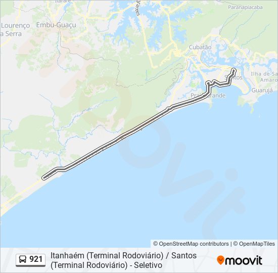 Mapa da linha 921 de ônibus