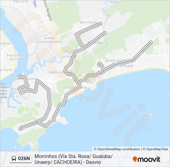 Mapa da linha 026N de ônibus