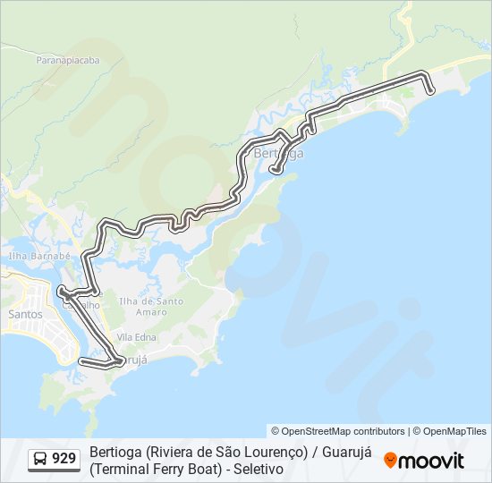 Mapa da linha 929 de ônibus