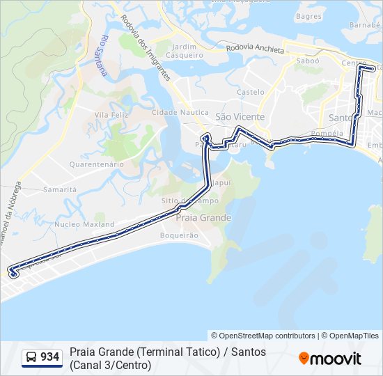 Mapa de 934 de autobús