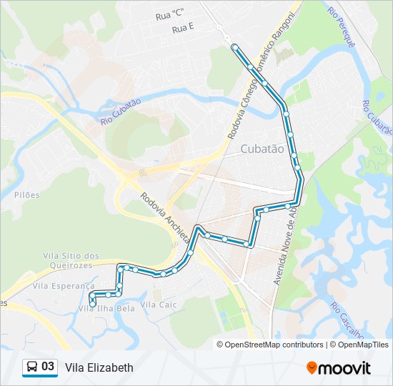 Mapa da linha 03 de ônibus