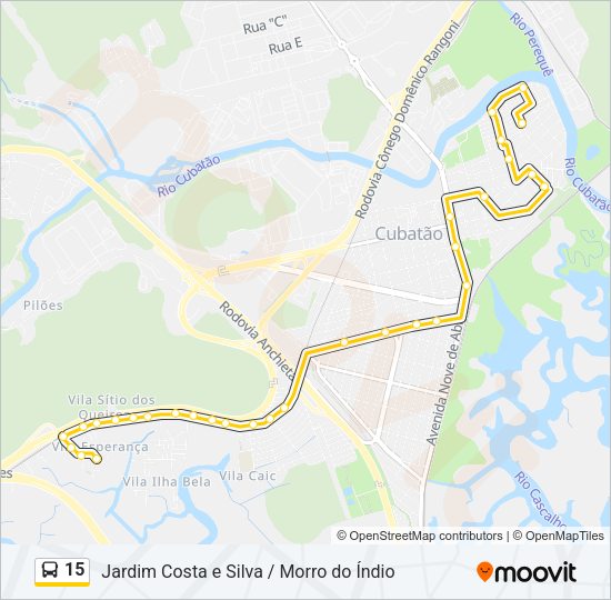 Mapa da linha 15 de ônibus