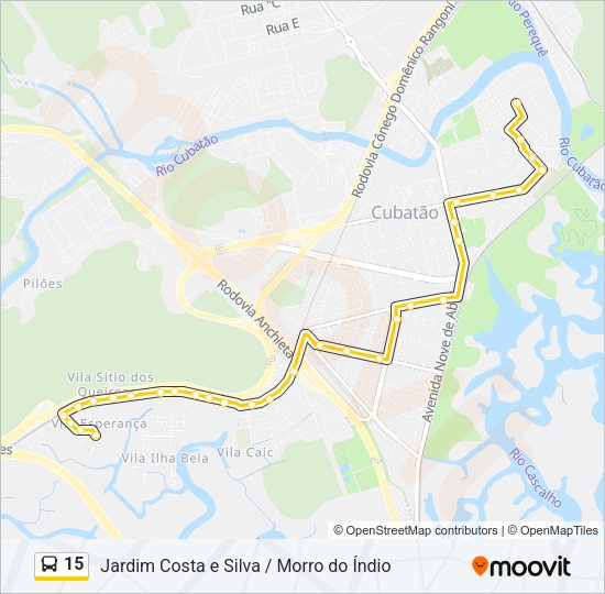 Mapa da linha 15 de ônibus