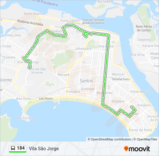 Mapa da linha 184 de ônibus