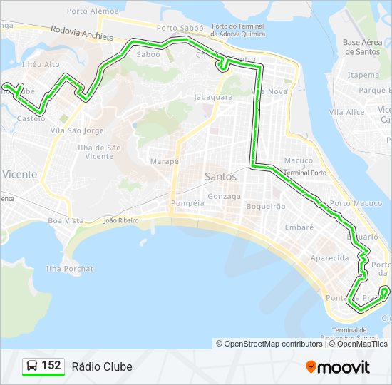 Mapa da linha 152 de ônibus