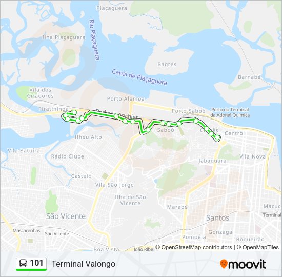 Mapa da linha 101 de ônibus