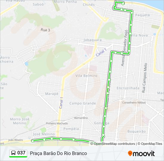 Mapa da linha 037 de ônibus