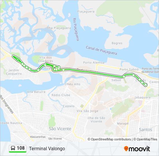 Mapa da linha 108 de ônibus