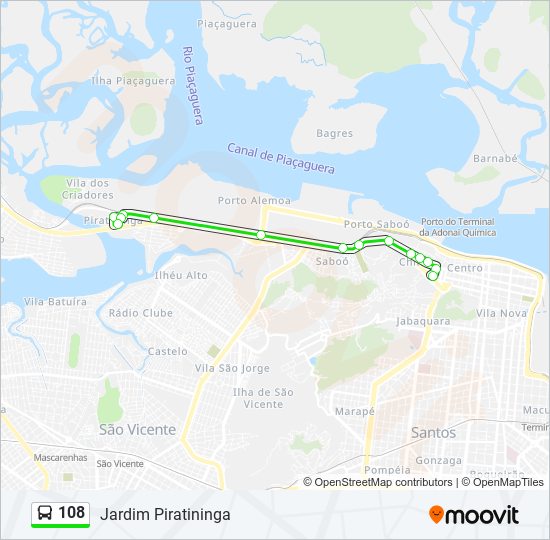 Mapa da linha 108 de ônibus