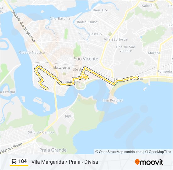 Mapa da linha 104 de ônibus