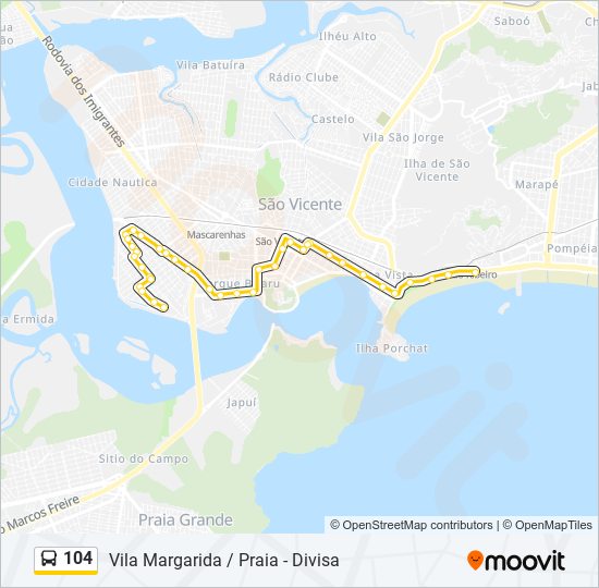 Mapa da linha 104 de ônibus