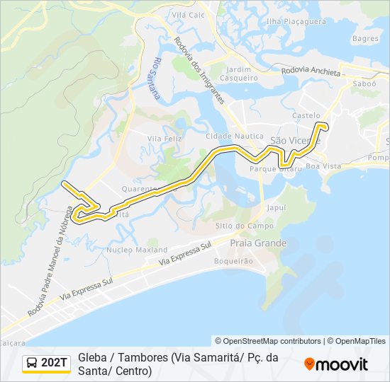 Mapa da linha 202T de ônibus