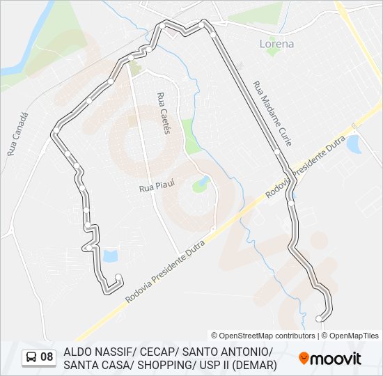 Mapa da linha 08 de ônibus