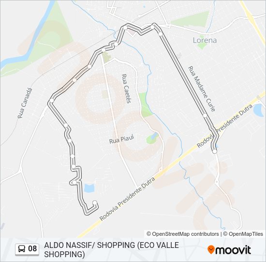 Mapa da linha 08 de ônibus
