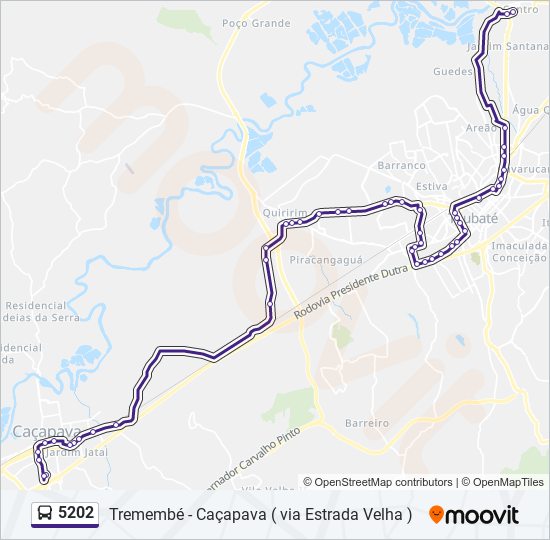 Mapa da linha 5202 de ônibus