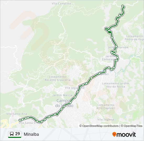 Mapa da linha 29 de ônibus