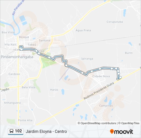 Mapa da linha 102 de ônibus