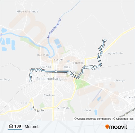Mapa da linha 108 de ônibus