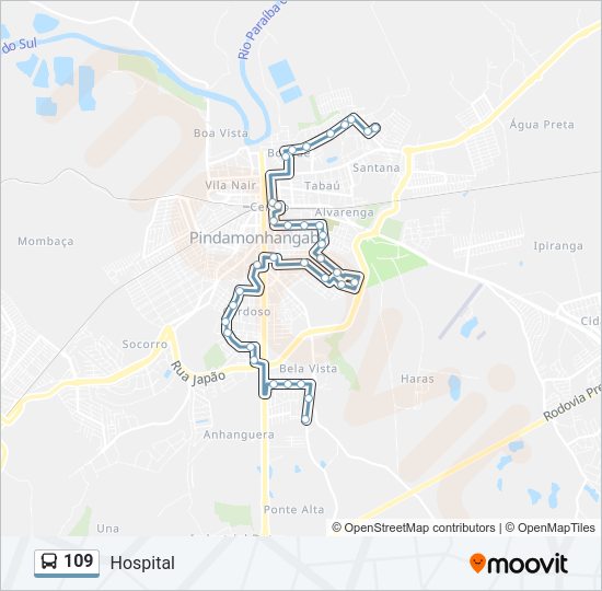 Mapa da linha 109 de ônibus