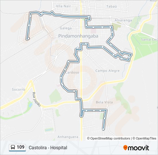 Mapa da linha 109 de ônibus