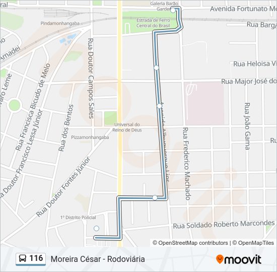 Mapa da linha 116 de ônibus