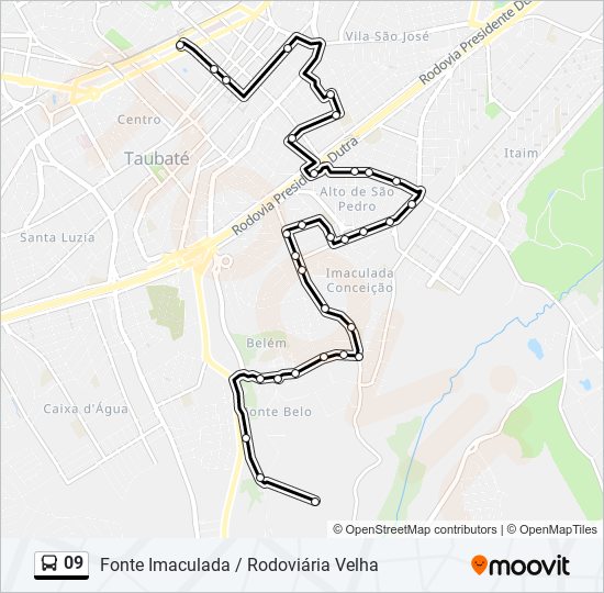 Mapa da linha 09 de ônibus