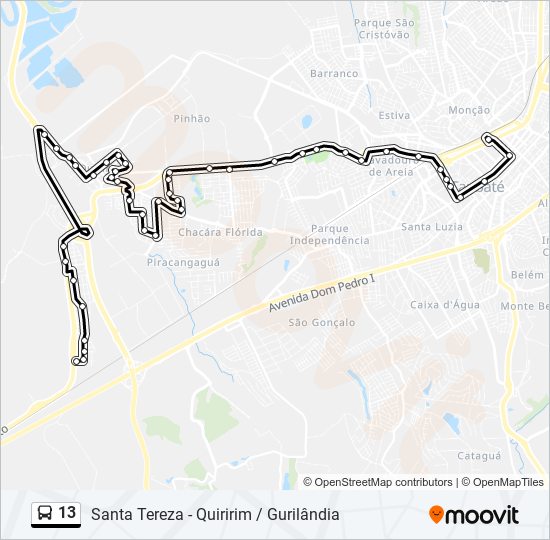 Mapa da linha 13 de ônibus