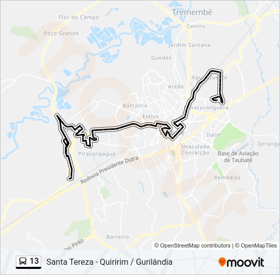 Mapa da linha 13 de ônibus
