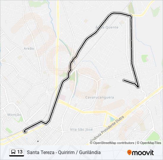 Mapa da linha 13 de ônibus