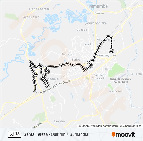 Mapa da linha 13 de ônibus