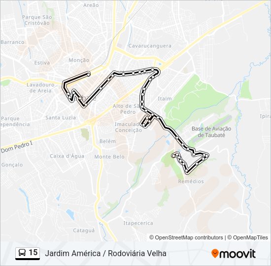 Mapa da linha 15 de ônibus
