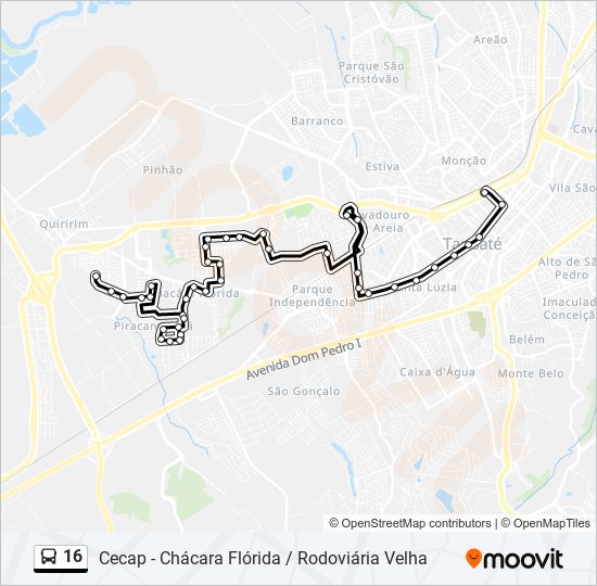 Mapa da linha 16 de ônibus