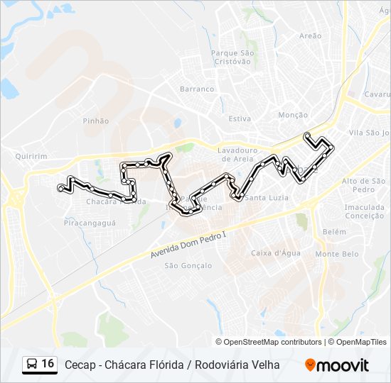 Mapa da linha 16 de ônibus