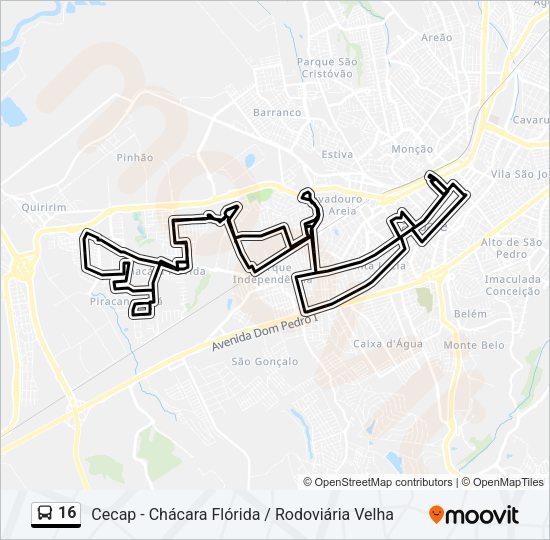Mapa da linha 16 de ônibus