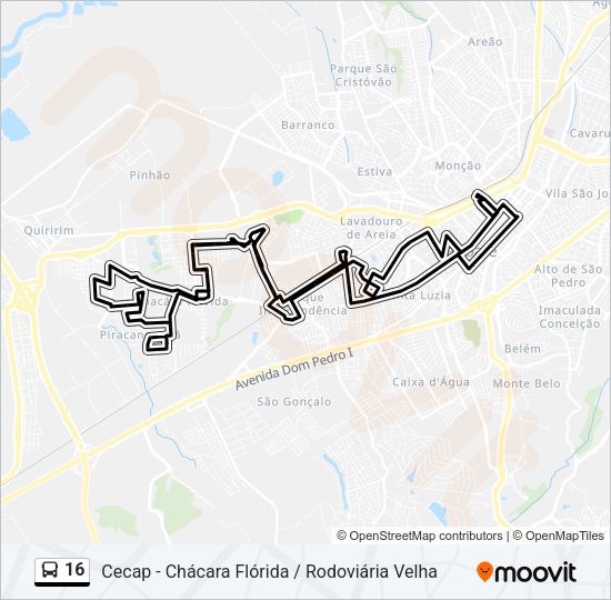 Mapa da linha 16 de ônibus