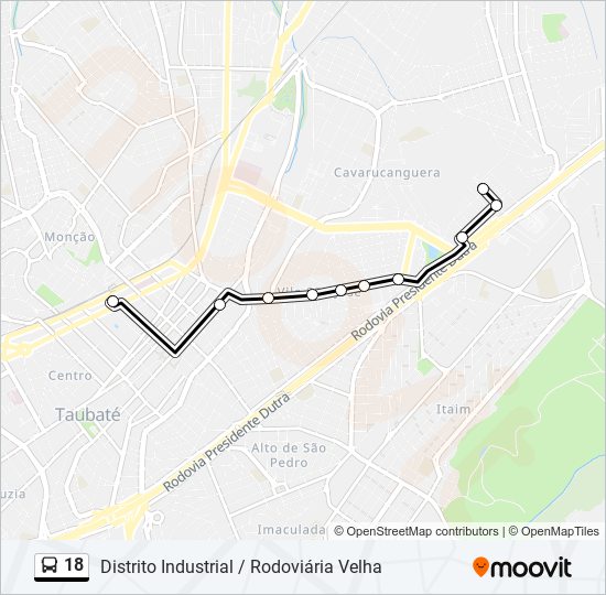 Mapa da linha 18 de ônibus