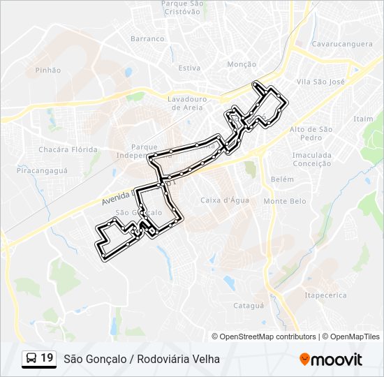 Mapa da linha 19 de ônibus