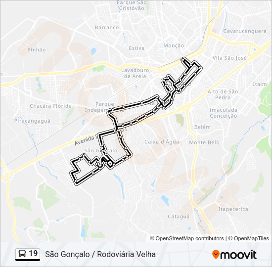 Mapa da linha 19 de ônibus