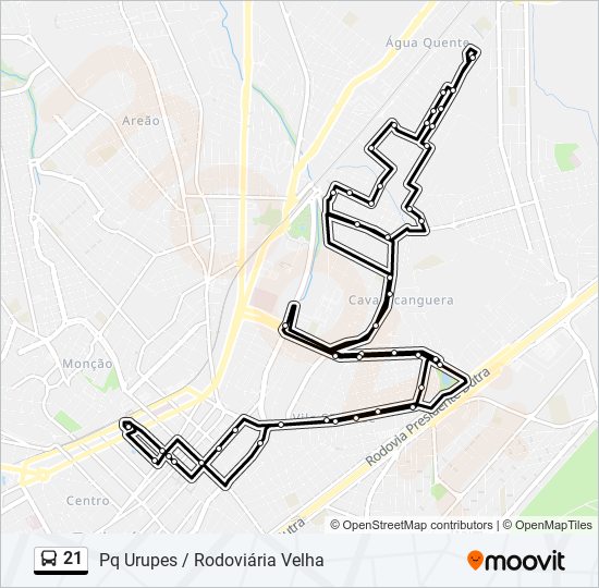 Mapa da linha 21 de ônibus